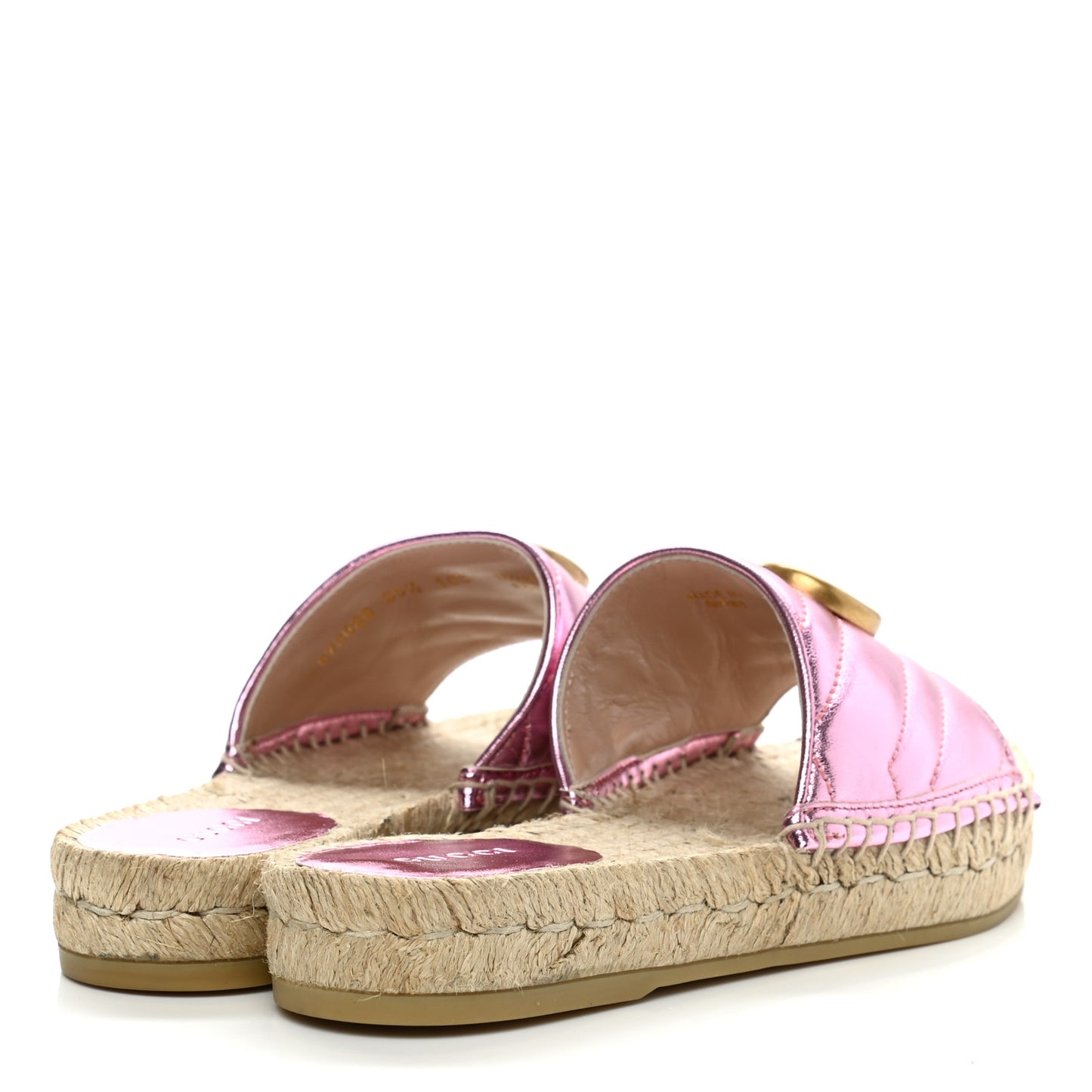 Metallic Nappa Matelasse GG Marmont Espadrille Slide Sandals 35.5 Rosa