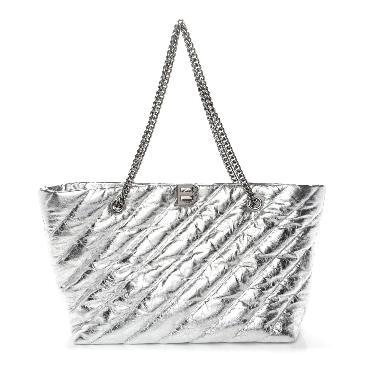Balenciaga Metallic Crushed Calfskin Quilted Medium Crush Carry All Tote Bag Silver 1 of 10