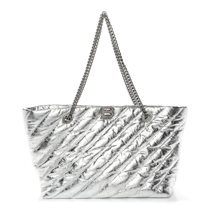 Balenciaga Metallic Crushed Calfskin Quilted Medium Crush Carry All Tote Bag Silver 1 of 10