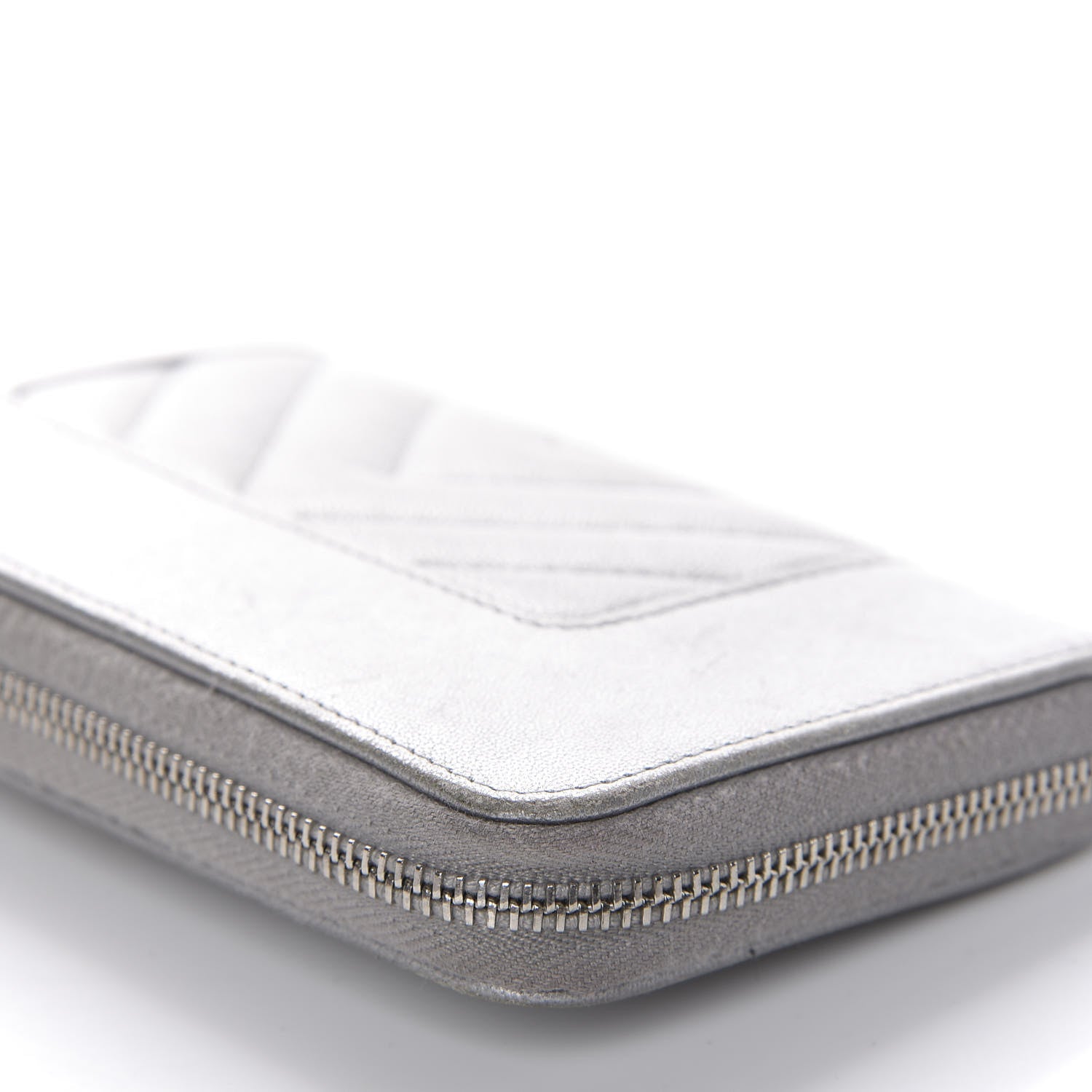 Chanel Metallic Sheepskin Chevron Quilted Medium Mademoiselle Vintage Zip Around Wallet Silver 11 of 14