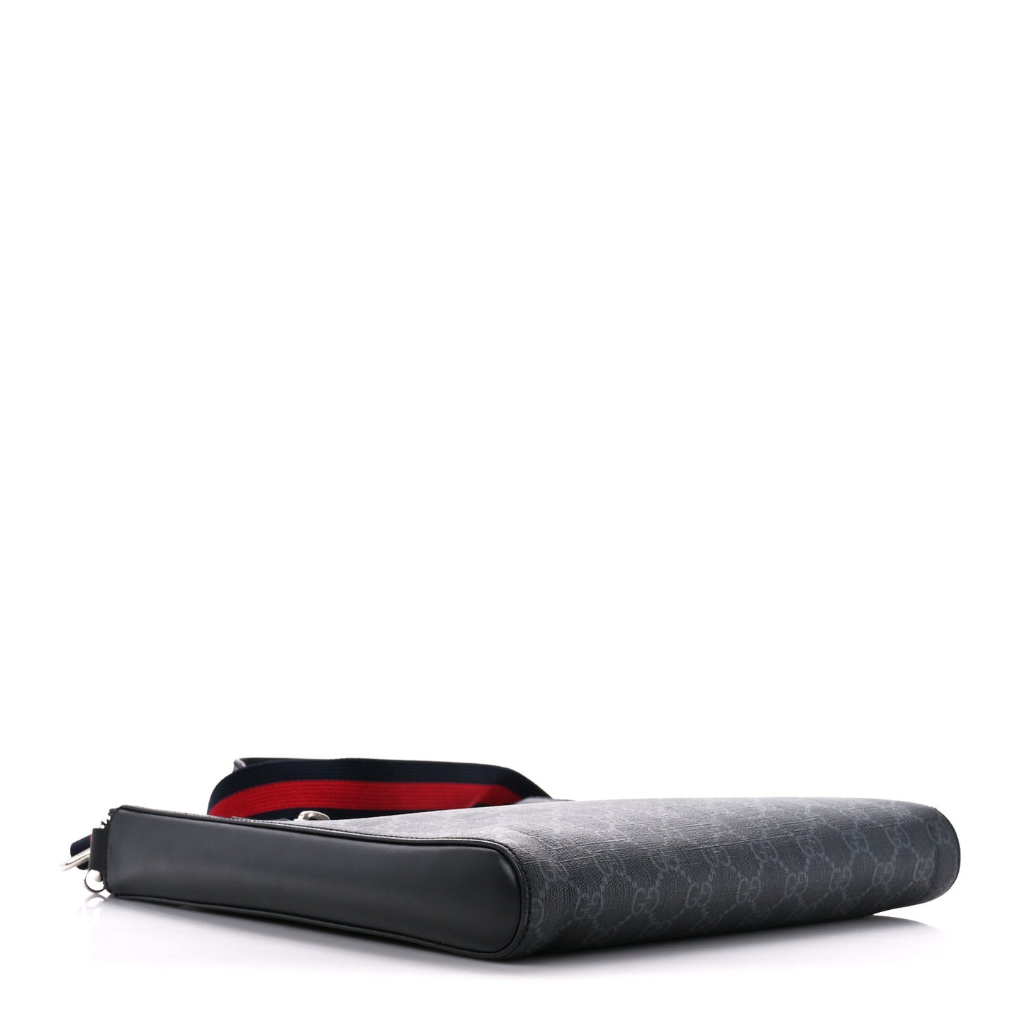 GG Supreme Monogram Appia Calfskin Web Flat Messenger Bag Black Grey