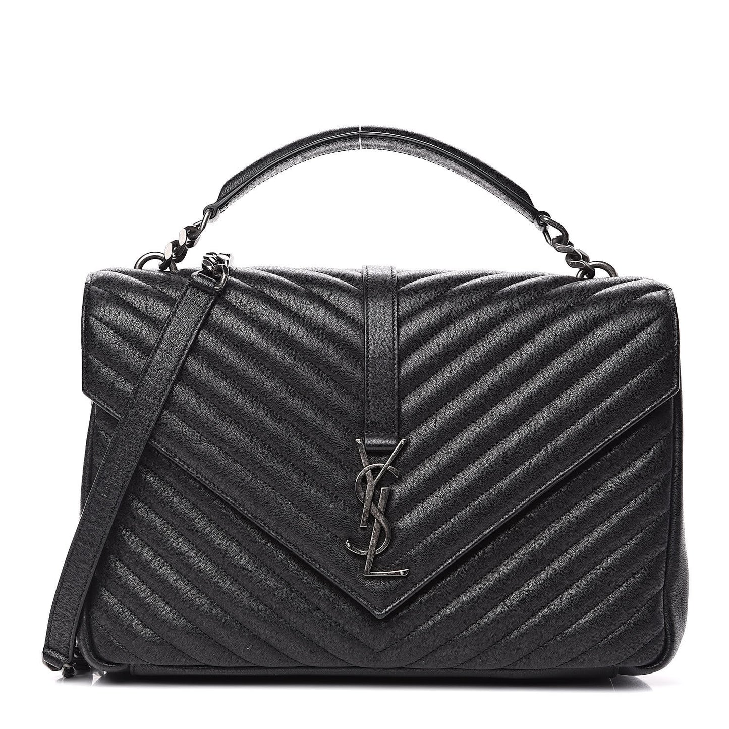 Sheepskin Matelasse Chevron Monogram Large College Satchel Black