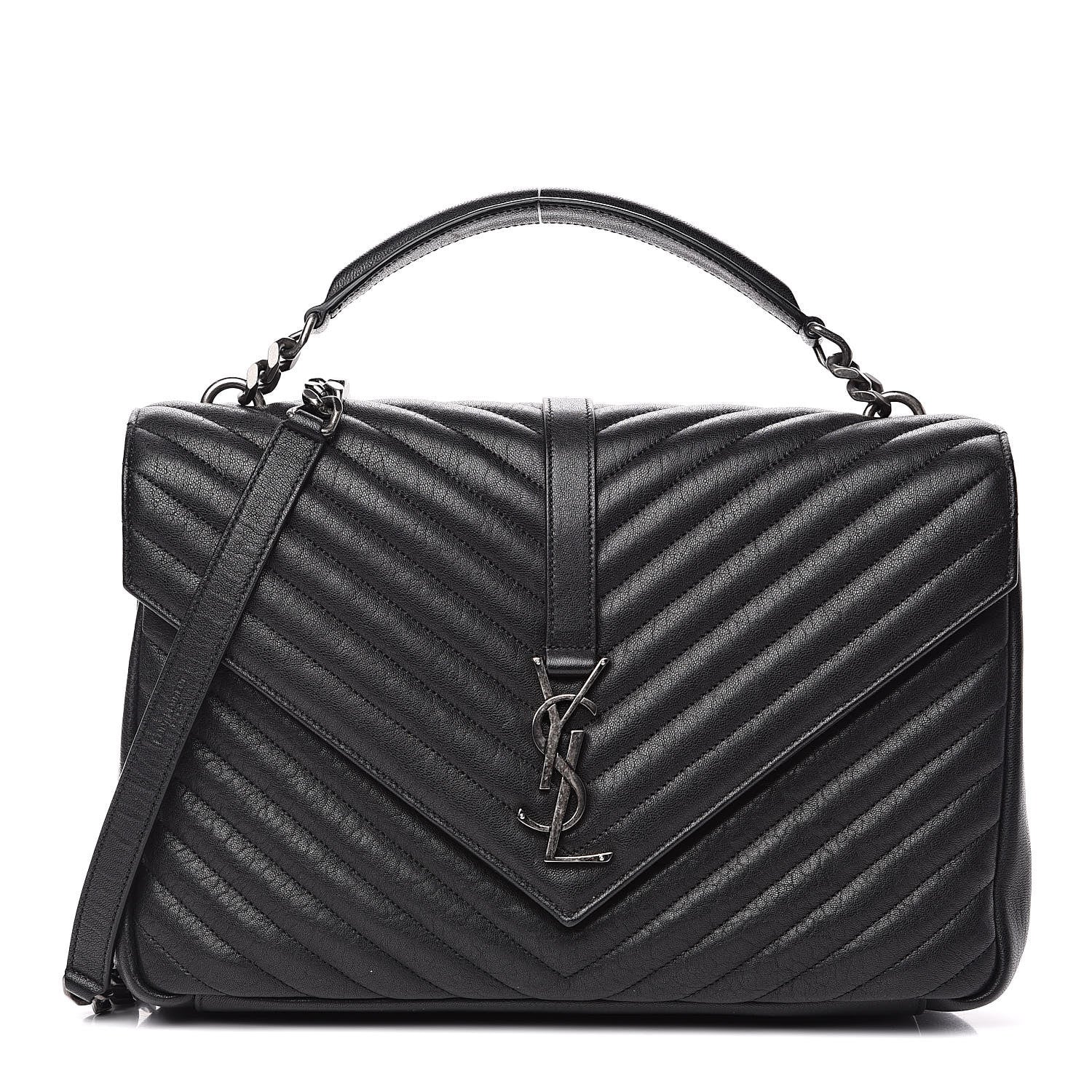 Saint Laurent Sheepskin Matelasse Chevron Monogram Large College Satchel Black 1 of 12