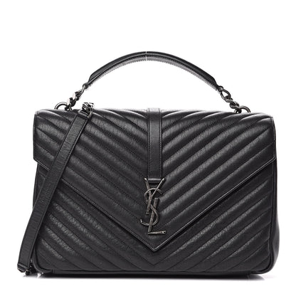 Saint Laurent Sheepskin Matelasse Chevron Monogram Large College Satchel Black 1 of 12