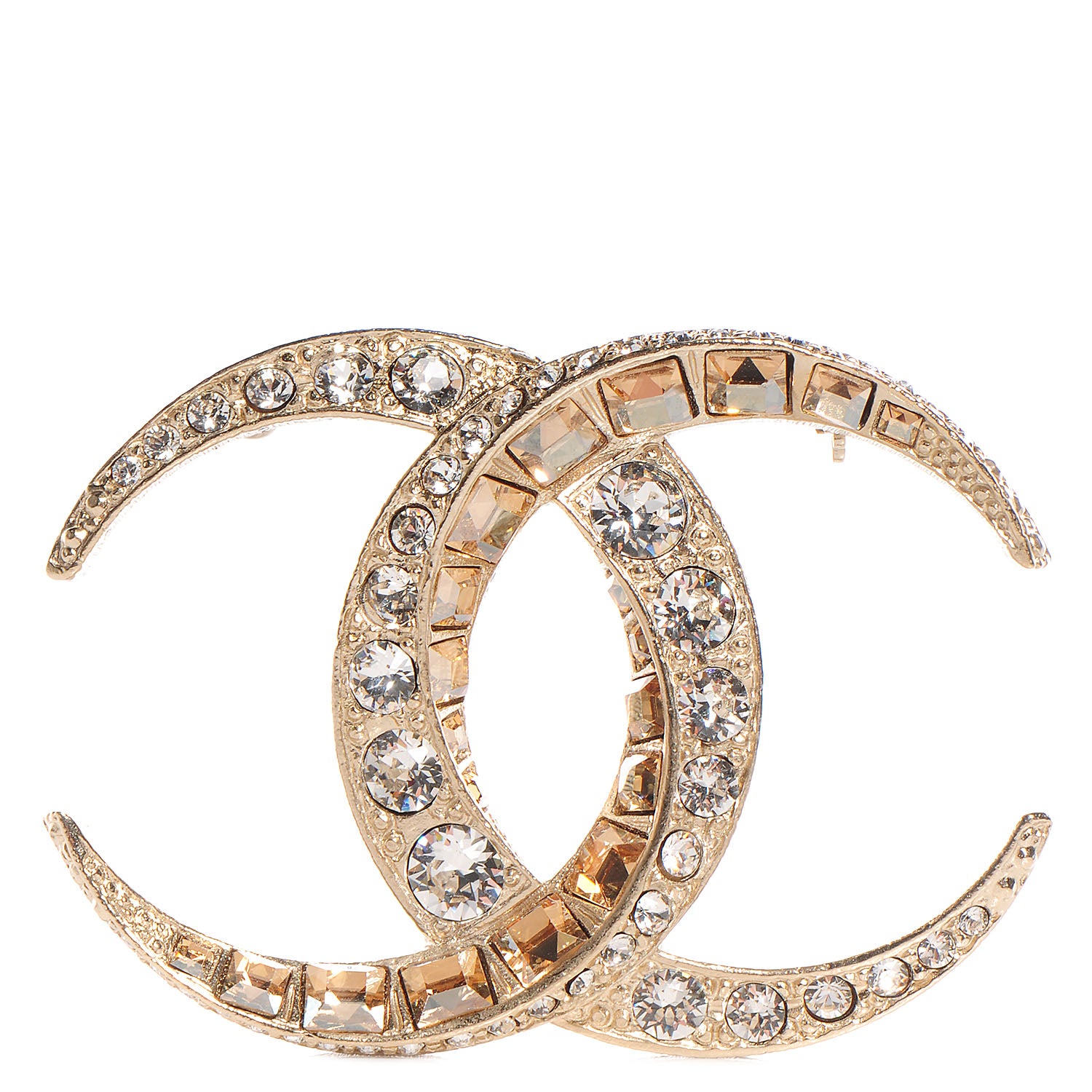 Chanel Crystal Large CC Brooch Gold 1 of 5