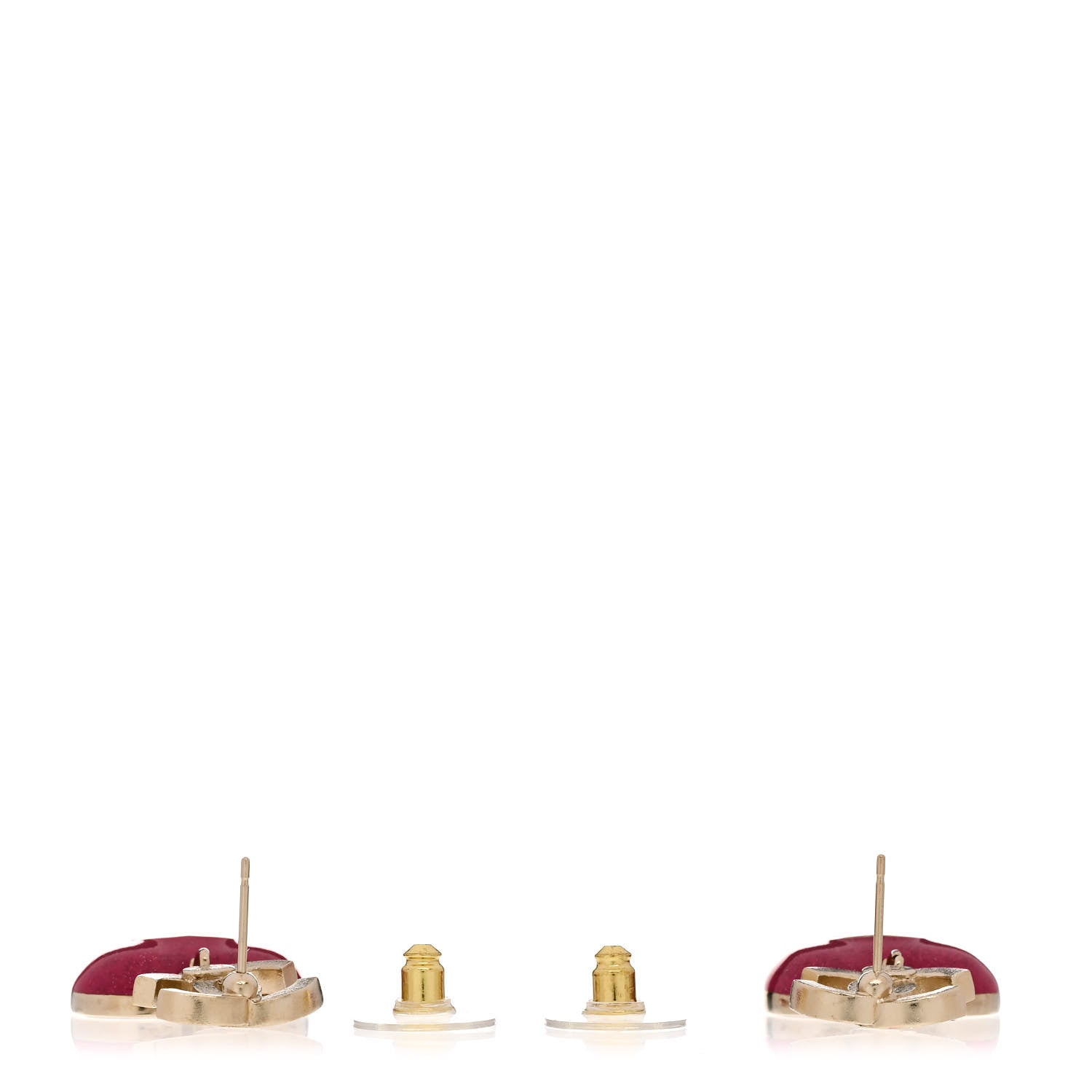 Chanel Crystal CC Resin Heart Drop Earrings Pink Gold 3 of 5
