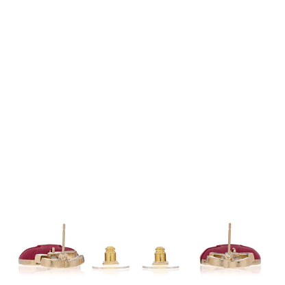 Chanel Crystal CC Resin Heart Drop Earrings Pink Gold 3 of 5