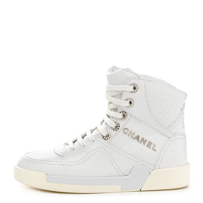 Chanel Calfskin Crocodile Embossed Cocodile High Top Sneakers 35.5 White 1 of 9