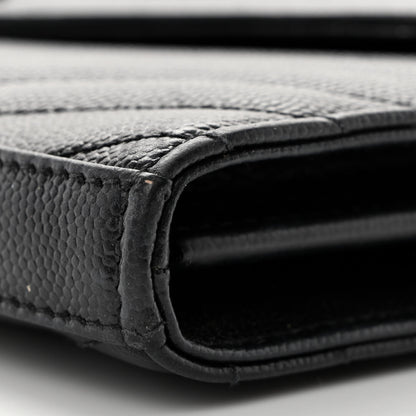 Saint Laurent Grain De Poudre Matelasse Chevron Monogram Monochrome Chain Wallet Black 10 of 13