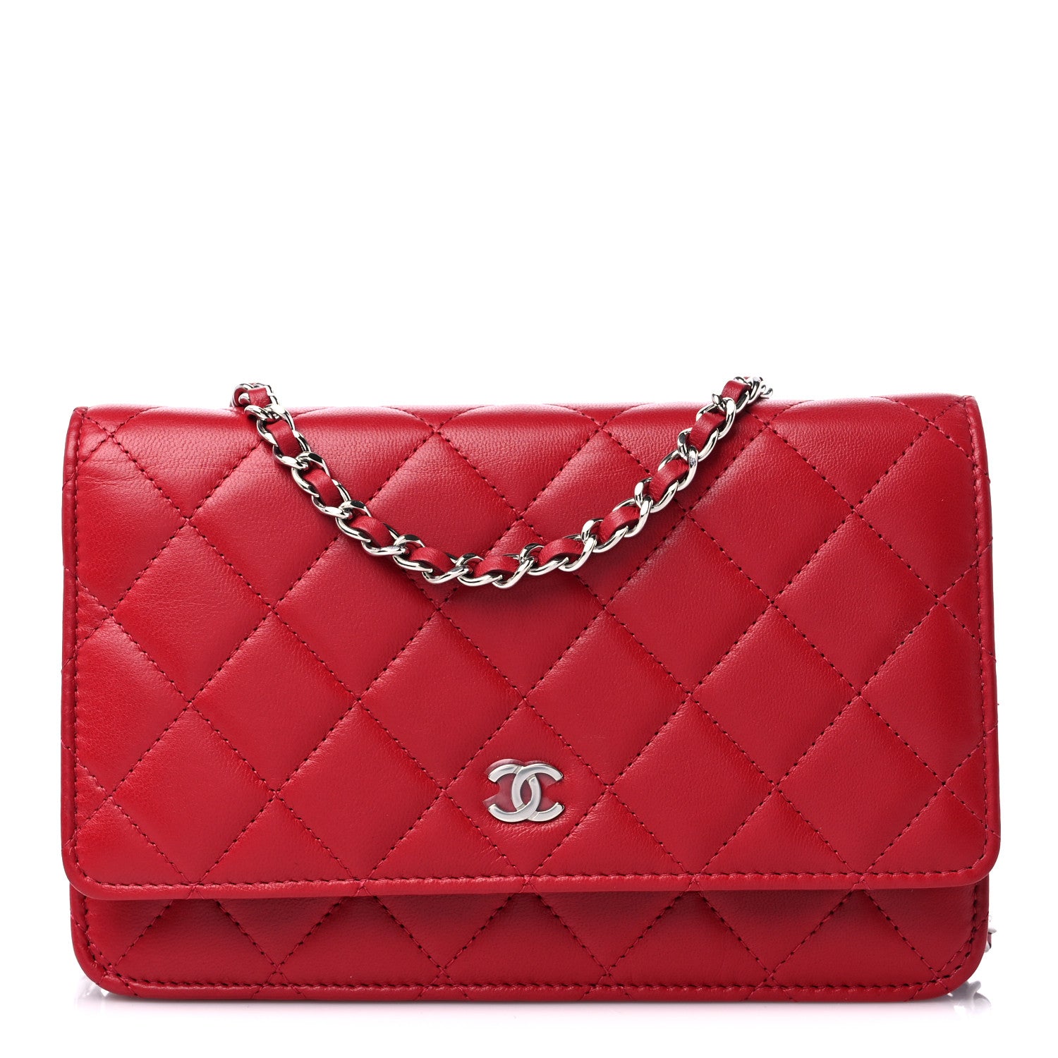 Chanel Lambskin Quilted Wallet On Chain WOC Red 1 of 11