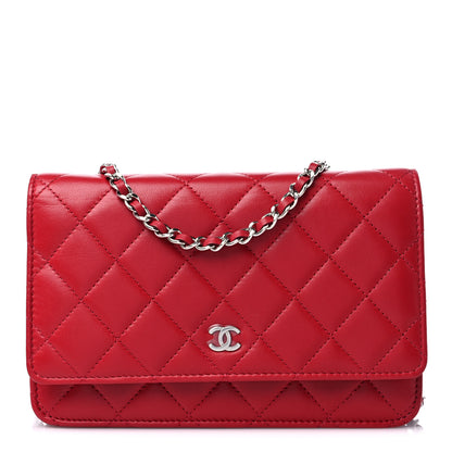 Chanel Lambskin Quilted Wallet On Chain WOC Red 1 of 11