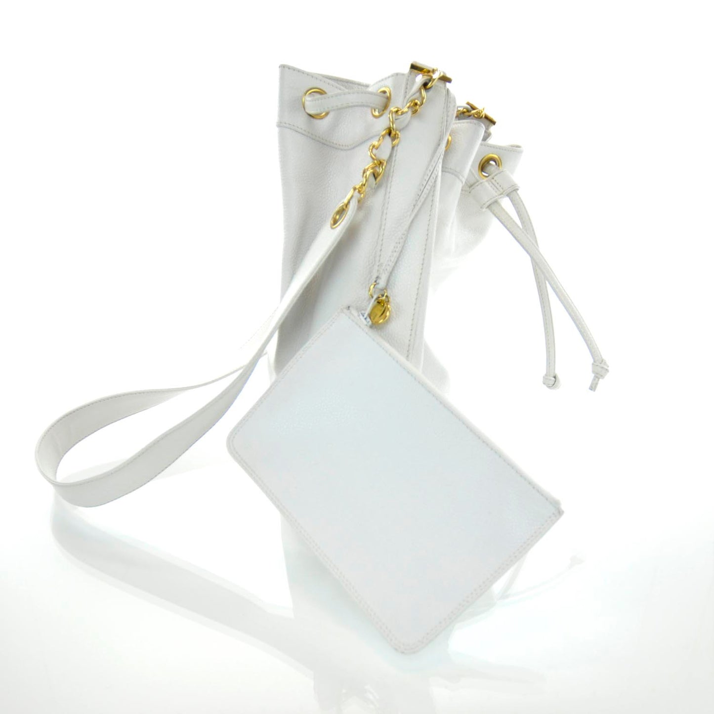Caviar Drawstring Shoulder Bag White