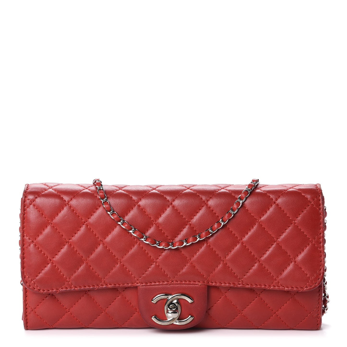 Lambskin Quilted Chain Clutch Flap Red