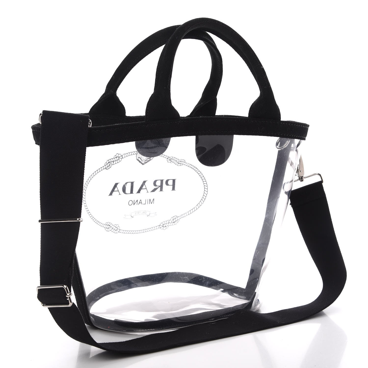 Prada Plexiglass Canapa Small Shopper Tote Black 4 of 9