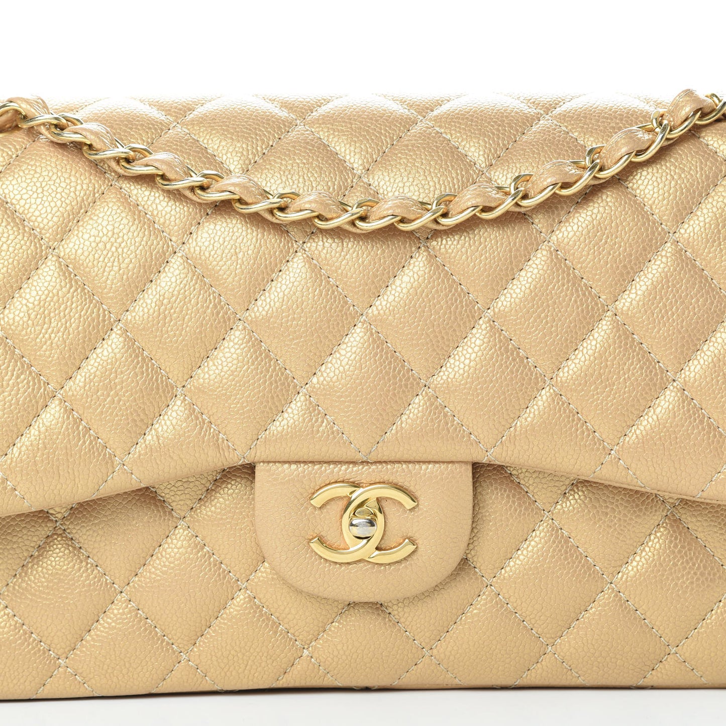 Pearly Caviar Quilted Jumbo Double Flap Gold