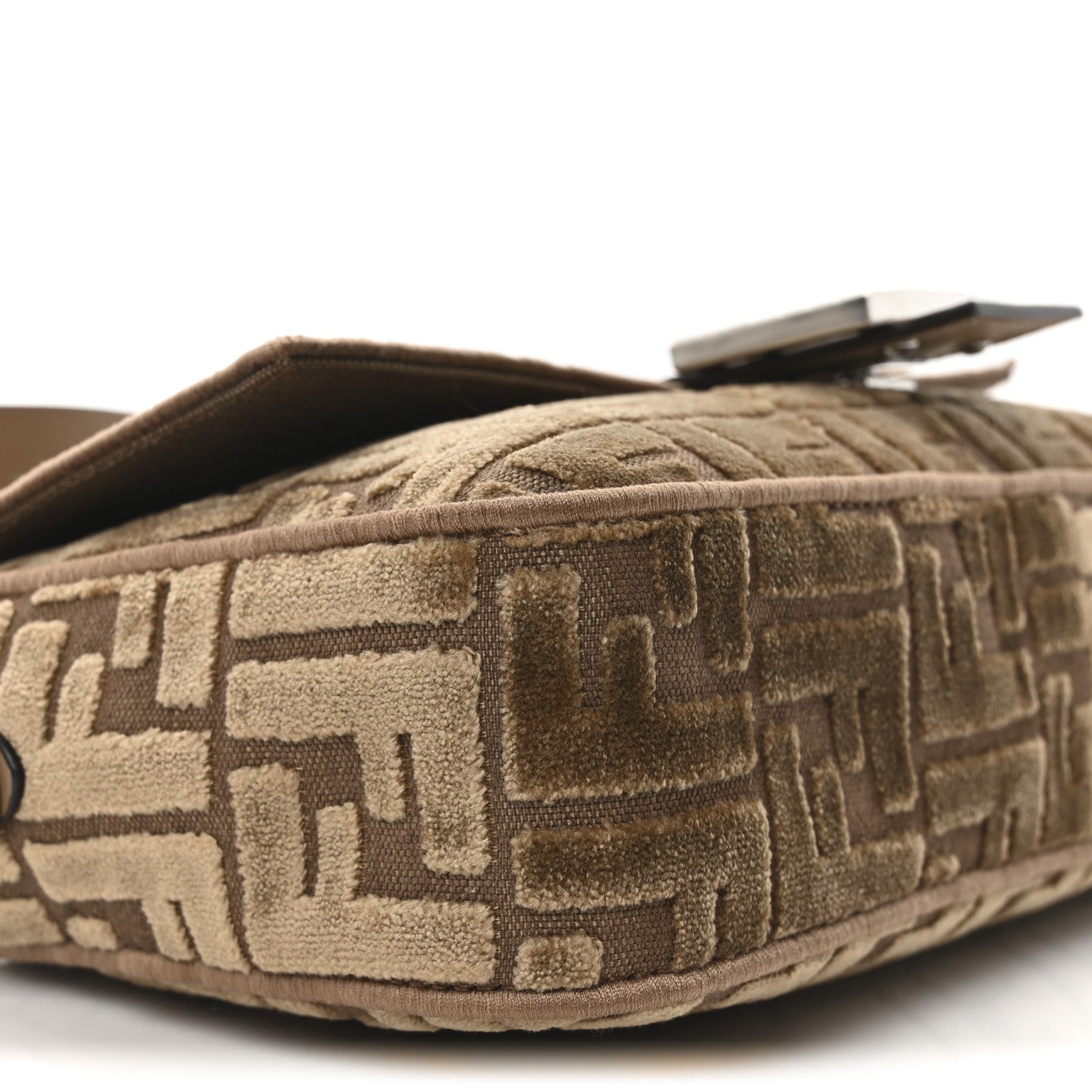 Fendi Velvet Jacquard FF Crystal Baguette Cappuccino 9 of 11