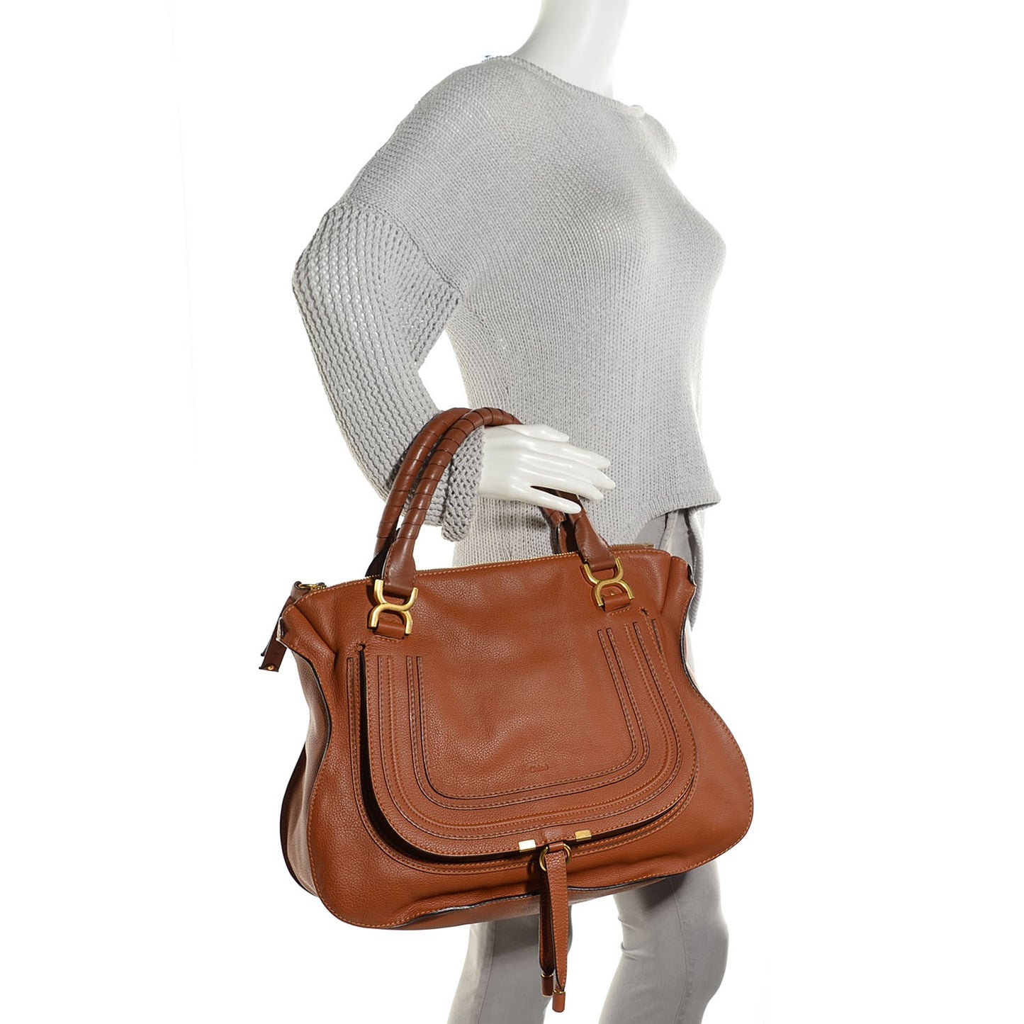 Calfskin Large Marcie Satchel Tan