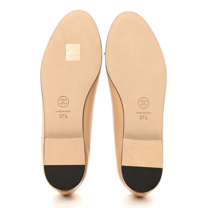 Chanel Lambskin Cap Toe CC Ballerina Flats 37.5 Beige Black 5 of 9