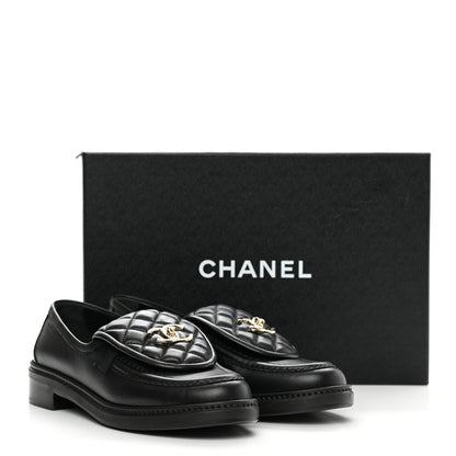 Chanel Lambskin Quilted CC Turnlock Loafers 38 Black 9 of 9