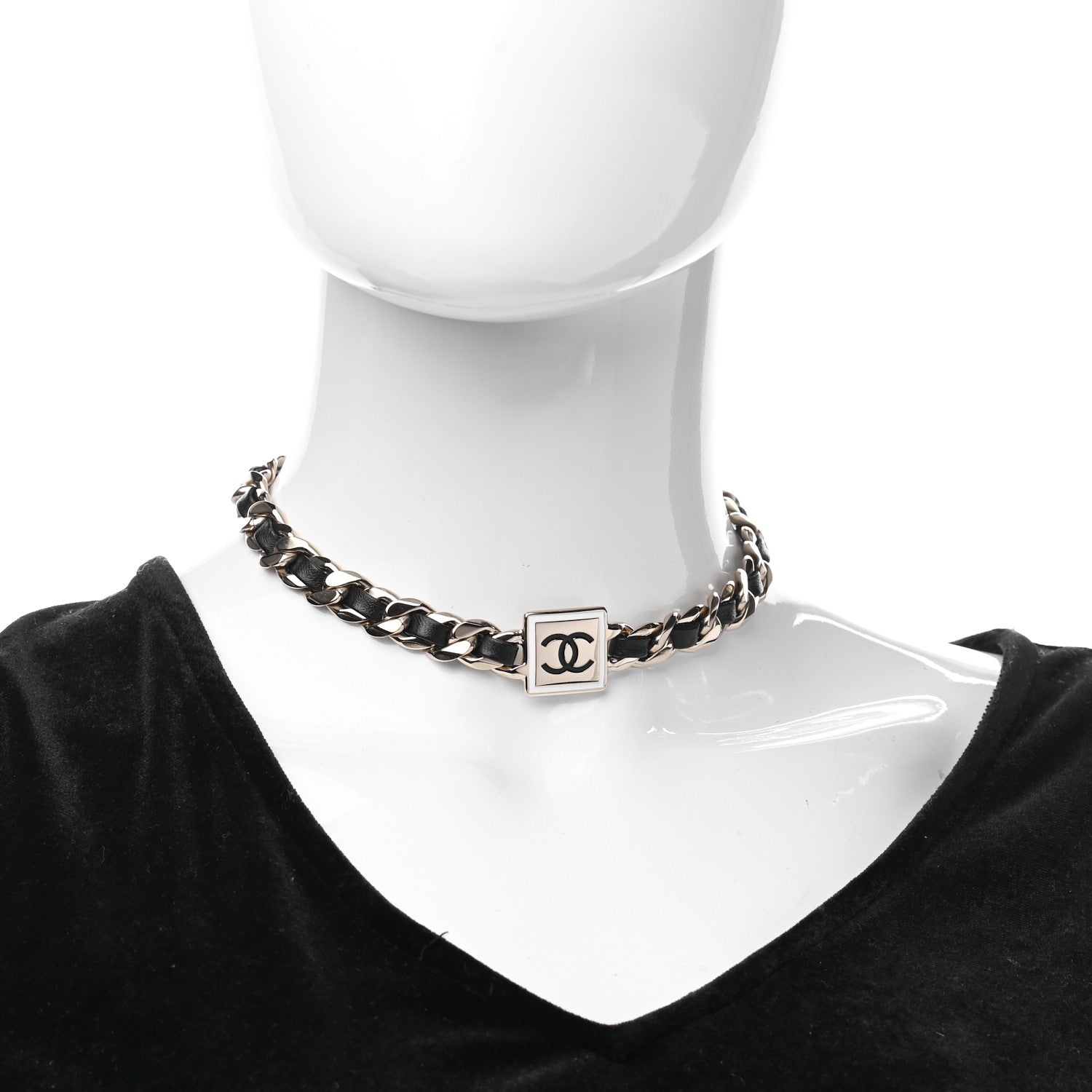 Chanel Metal Lambskin CC Square Choker Gold Black White 2 of 6