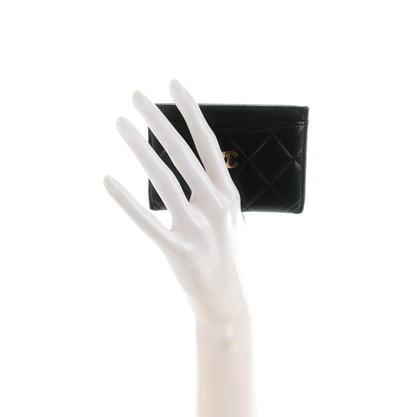Lambskin Quilted Card Holder Black