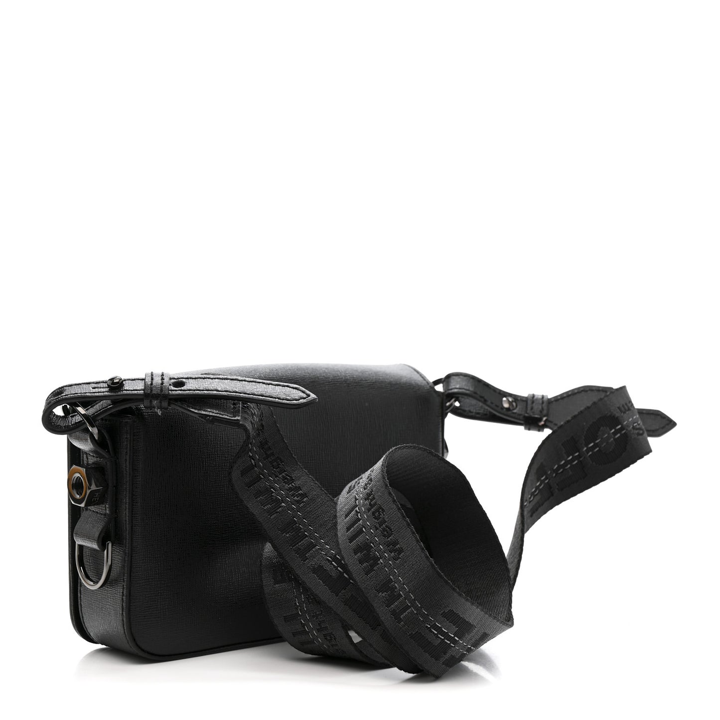 Saffiano Striped Mini Diag Binder Clip Bag Black White
