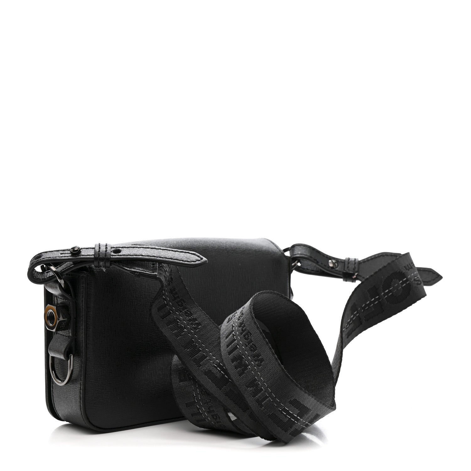 Off-White Saffiano Striped Mini Diag Binder Clip Bag Black White 3 of 11
