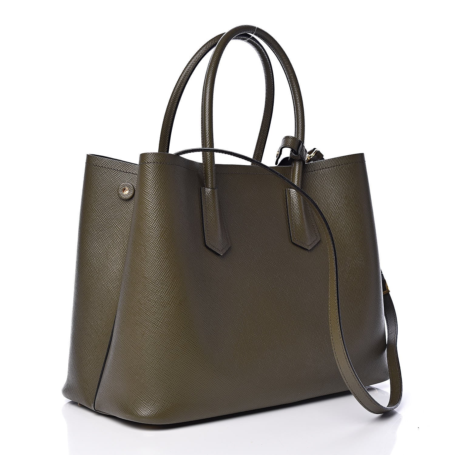 Prada Saffiano Cuir Large Double Bag Militare 3 of 10