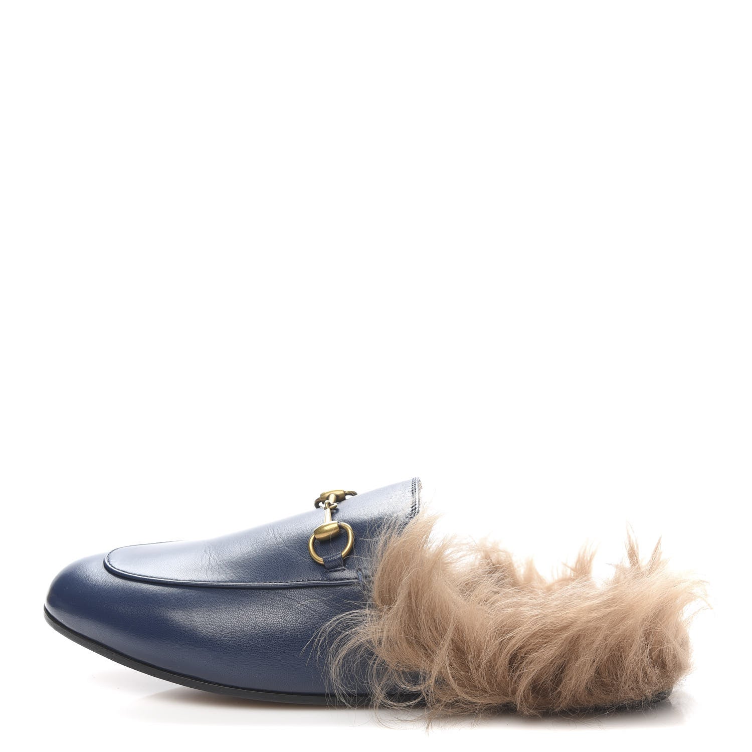 Gucci Malaga Kid Fur Womens Princetown Slippers 39 Blue Agata 1 of 7