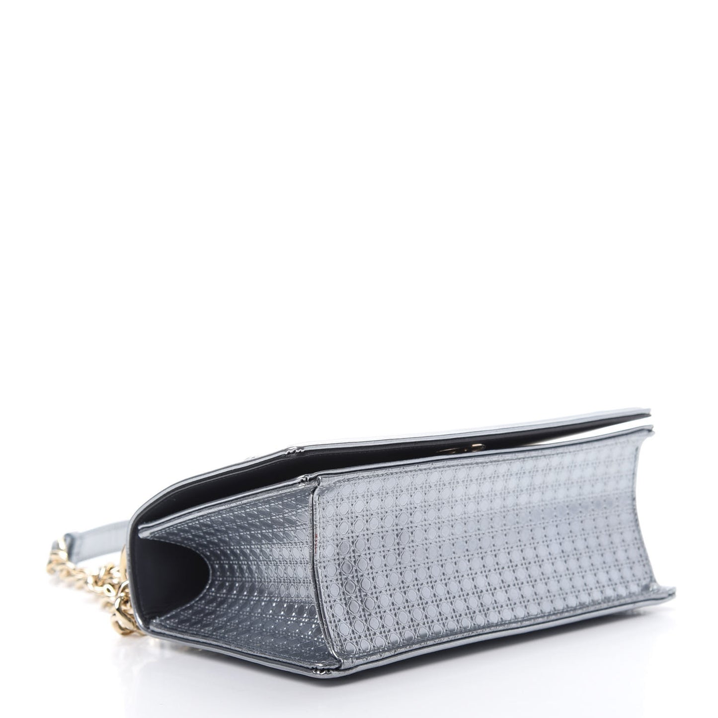Metallic Patent Micro-Cannage Medium Diorama Flap Bag Silver