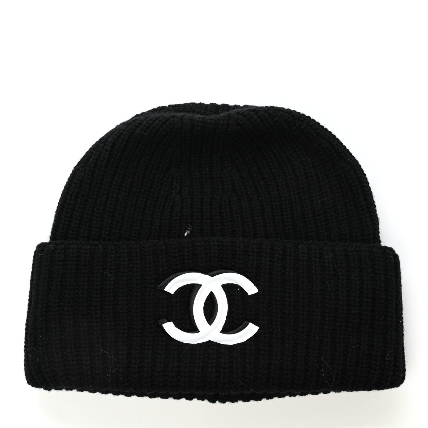 Wool Cashmere CC Beanie Hat Black White