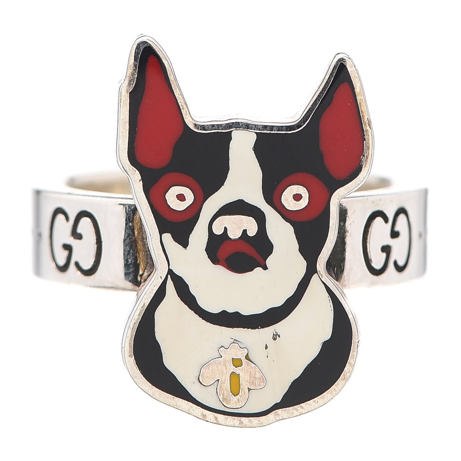 Gucci Sterling Silver Enamel Orso Ring 54 6.75 1 of 7