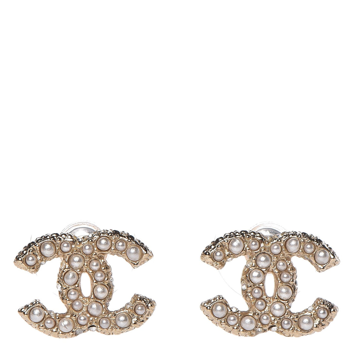 Crystal Pearl CC Earrings Light Gold
