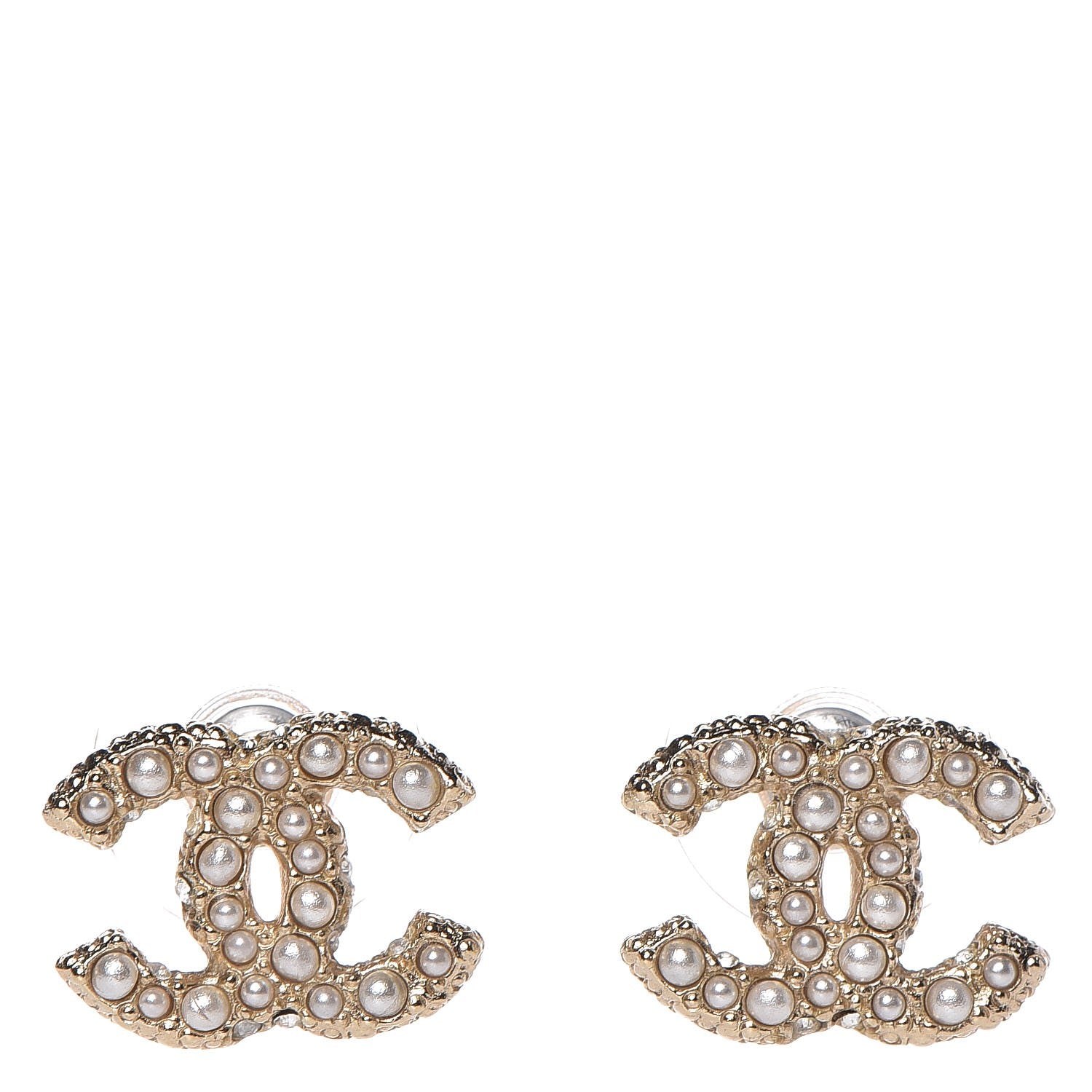 Chanel Crystal Pearl CC Earrings Light Gold 1 of 4
