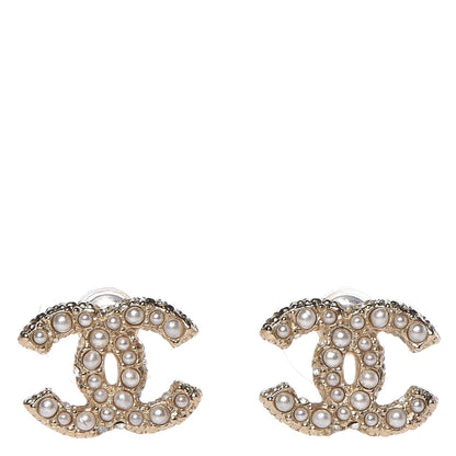 Chanel Crystal Pearl CC Earrings Light Gold 1 of 4