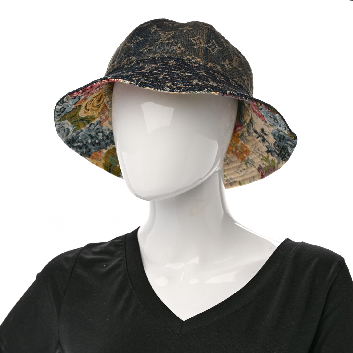 Louis Vuitton Monogram Tapestry Reversible Bucket Hat 58 Blue Multicolor 2 of 14