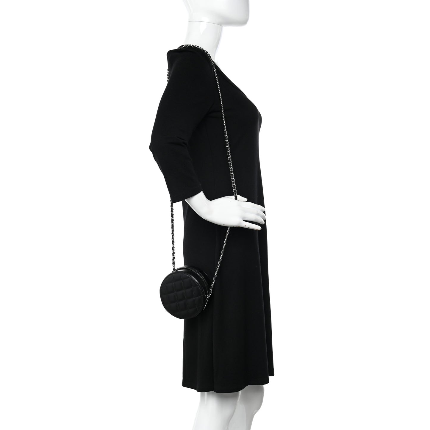 Lambskin Quilted Round Clutch With Chain Black