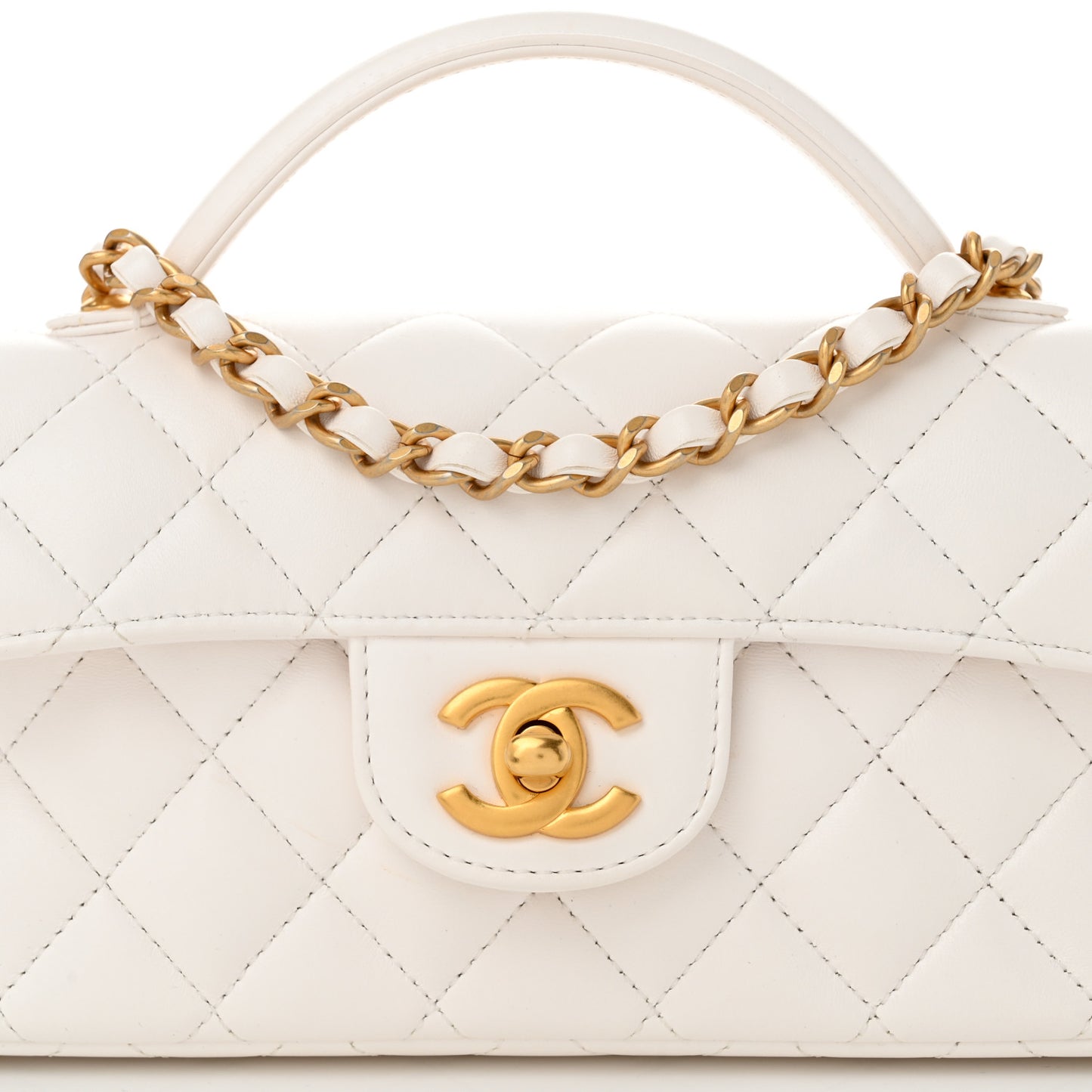 Lambskin Quilted Mini Flap Top Handle Bag White