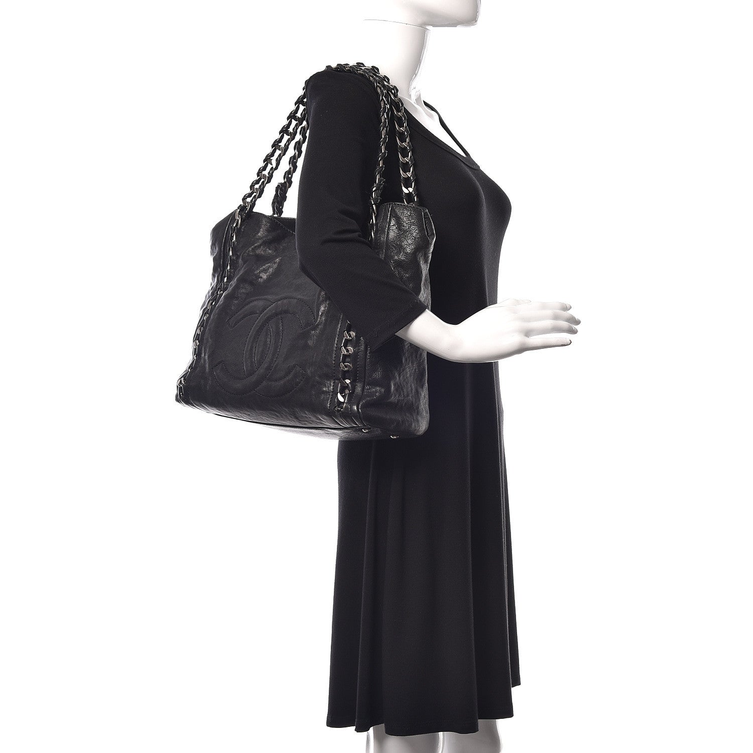 Chanel Glazed Calfskin Modern Chain Tote Black 2 of 12