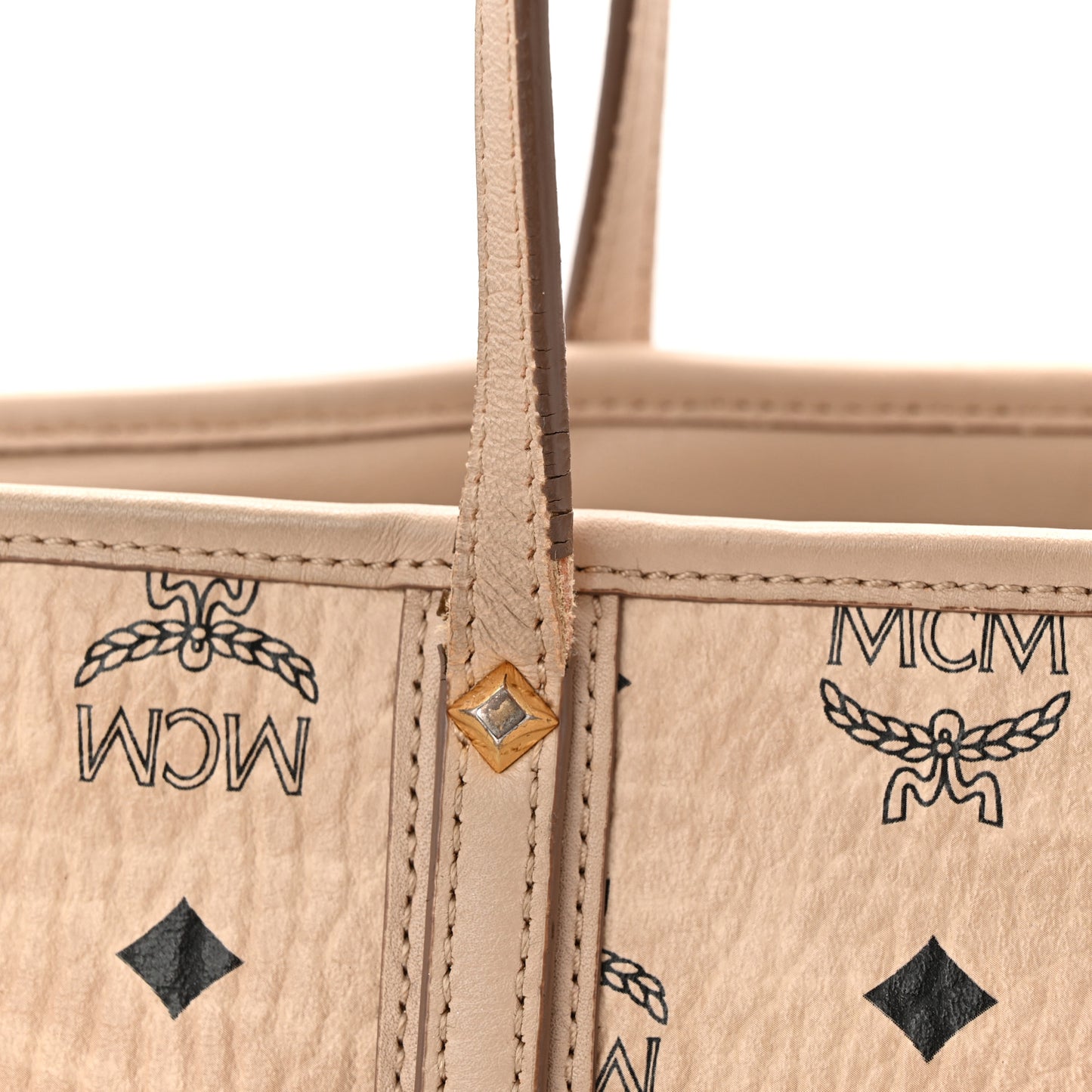 Visetos Medium Studded Rabbit Top Zip Shopper Tote Beige