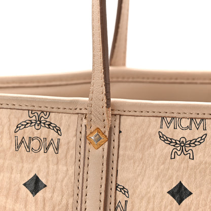 MCM Visetos Medium Studded Rabbit Top Zip Shopper Tote Beige 11 of 14