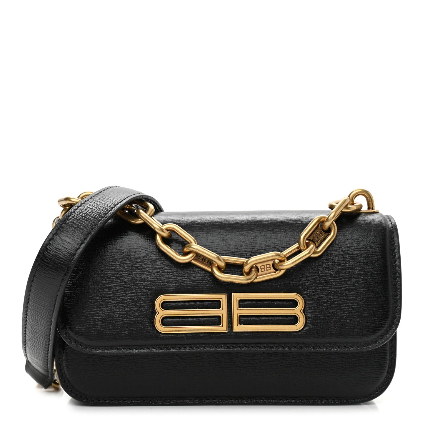 Calfskin Stripe Embossed Gossip Chain Bag XS Black