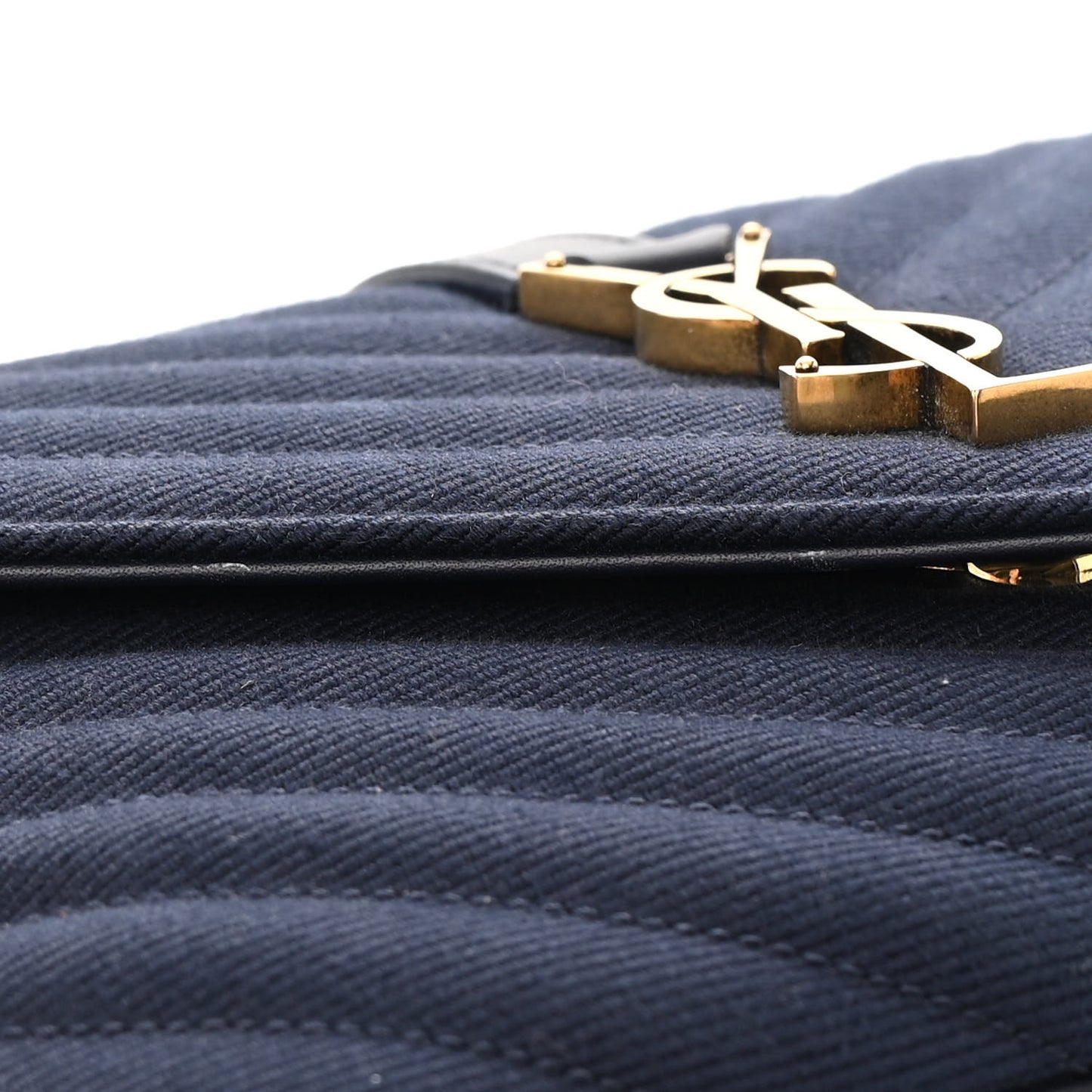 Cotton Canvas Matelasse Chevron Monogram Medium College Bag Deeply Blue