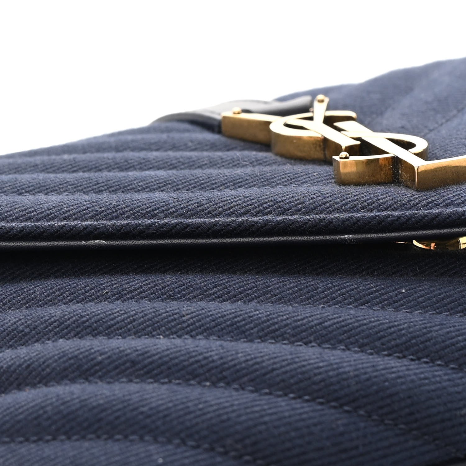 Saint Laurent Cotton Canvas Matelasse Chevron Monogram Medium College Bag Deeply Blue 14 of 14