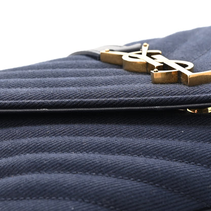 Saint Laurent Cotton Canvas Matelasse Chevron Monogram Medium College Bag Deeply Blue 14 of 14
