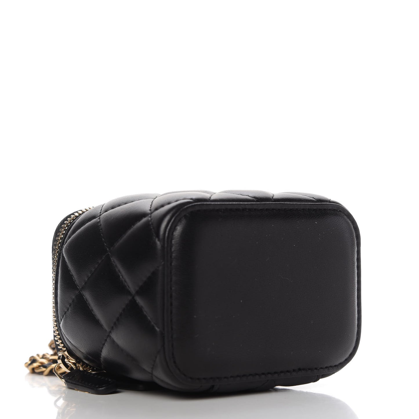 Lambskin Quilted Mini Pearl Crush Vanity Case With Chain Black