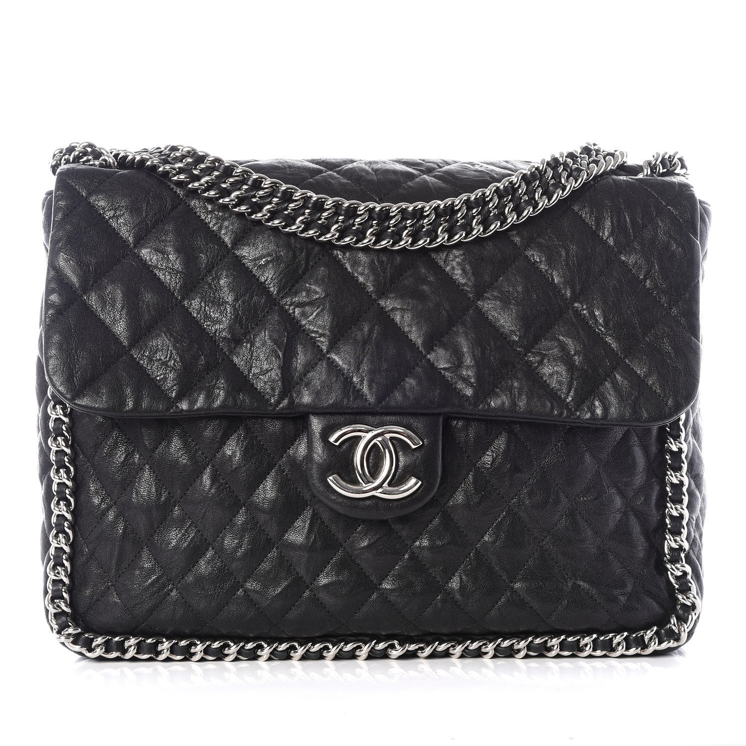 Chanel Washed Lambskin Quilted Maxi Chain Around Flap Black 1 of 9