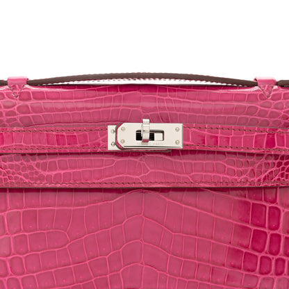 Hermes Shiny Niloticus Crocodile Kelly Pochette Fuchsia 8 of 13