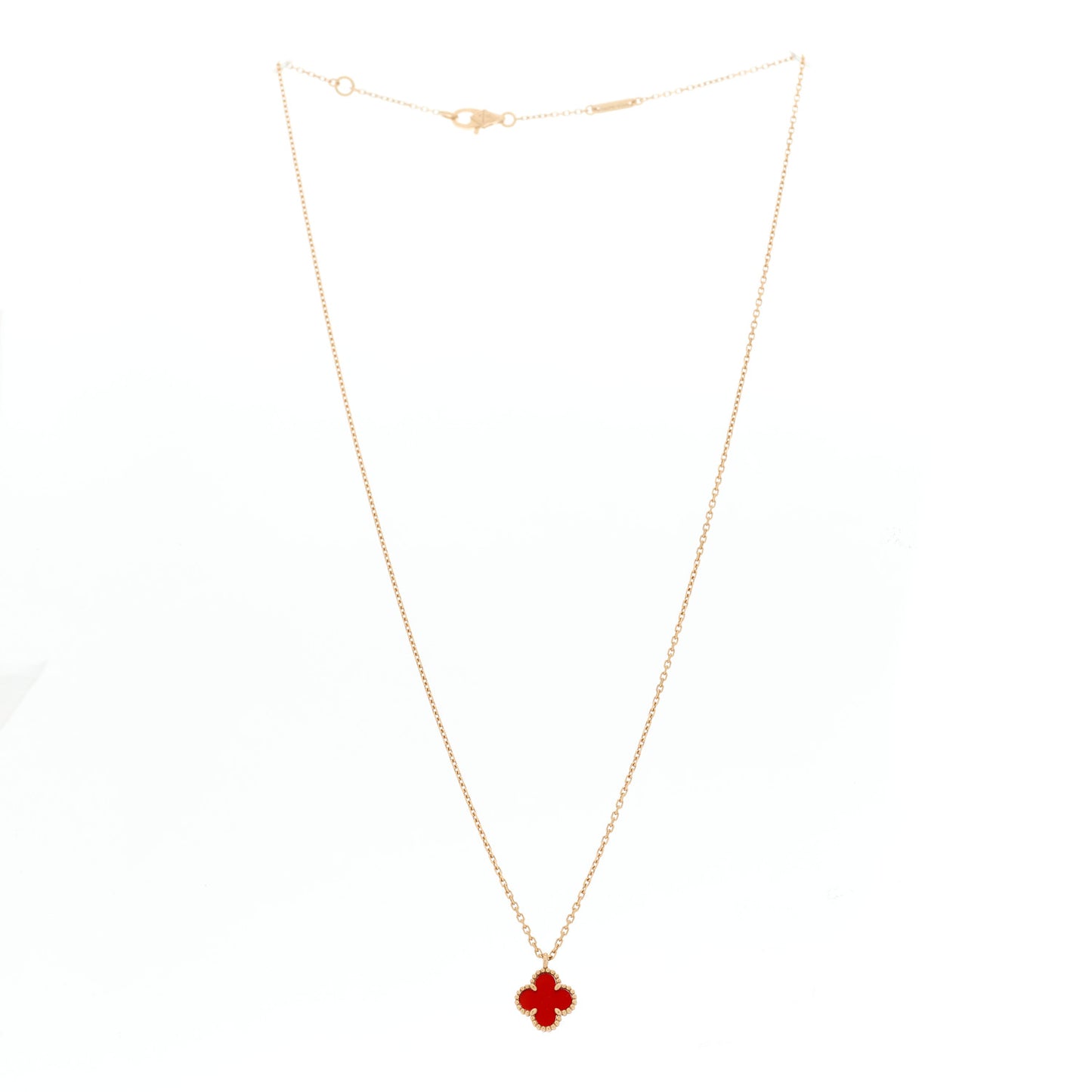 18K Rose Gold Carnelian Sweet Alhambra Pendant Necklace