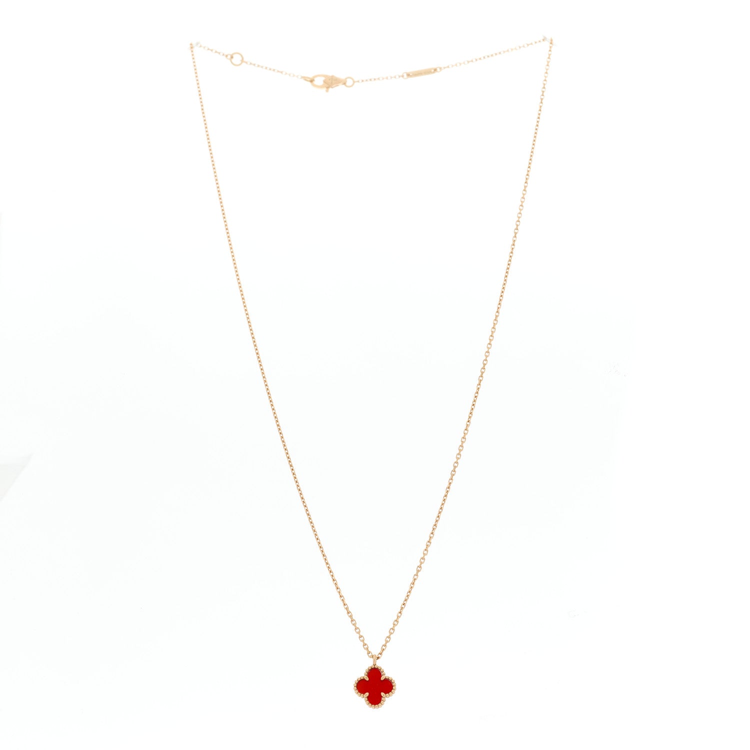 Van Cleef & Arpels 18K Rose Gold Carnelian Sweet Alhambra Pendant Necklace 3 of 5